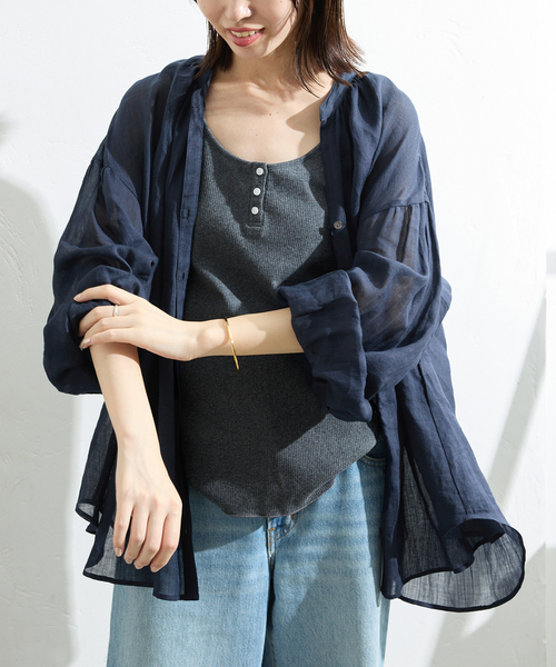 スローブイエナ　ラミースキッパーシャツ　ネイビー 追加》ラミースキッパーシャツ（シャツ/ブラウス）｜SLOBE IENA
