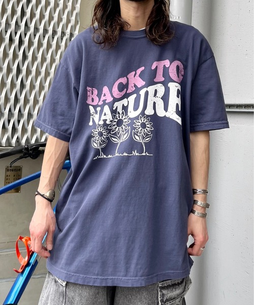 MODISH GAZE(モディシュガゼ)の「【MODISH GAZE】BACK TO NATURE ピグメント加工ビッグシルエットTシャツ(Tシャツ/カットソー・メンズ・スミクロ/ネイビー/アイボリー・FREE)」の3枚目の写真