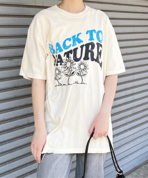 MODISH GAZE(モディシュガゼ)の「【MODISH GAZE】BACK TO NATURE ピグメント加工ビッグシルエットTシャツ(Tシャツ/カットソー・メンズ・スミクロ/ネイビー/アイボリー・FREE)」の1枚目の写真