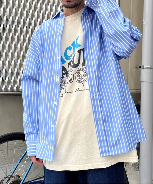 MODISH GAZE(モディシュガゼ)の「【MODISH GAZE】BACK TO NATURE ピグメント加工ビッグシルエットTシャツ(Tシャツ/カットソー・メンズ・スミクロ/ネイビー/アイボリー・FREE)」の19枚目の写真