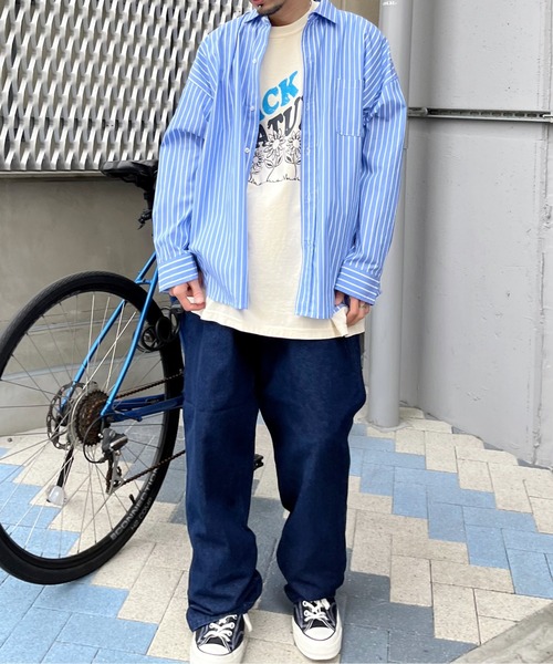 MODISH GAZE(モディシュガゼ)の「【MODISH GAZE】BACK TO NATURE ピグメント加工ビッグシルエットTシャツ(Tシャツ/カットソー・メンズ・スミクロ/ネイビー/アイボリー・FREE)」の18枚目の写真