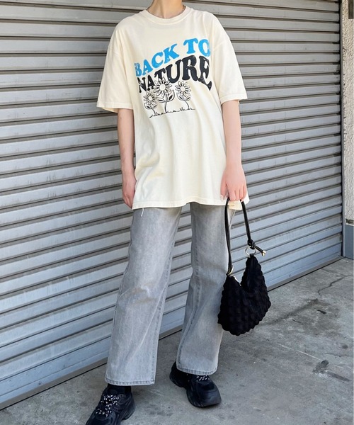 MODISH GAZE(モディシュガゼ)の「【MODISH GAZE】BACK TO NATURE ピグメント加工ビッグシルエットTシャツ(Tシャツ/カットソー・メンズ・スミクロ/ネイビー/アイボリー・FREE)」の16枚目の写真