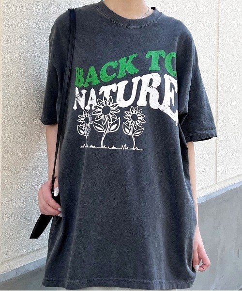 MODISH GAZE(モディシュガゼ)の「【MODISH GAZE】BACK TO NATURE ピグメント加工ビッグシルエットTシャツ(Tシャツ/カットソー・メンズ・スミクロ/ネイビー/アイボリー・FREE)」の12枚目の写真