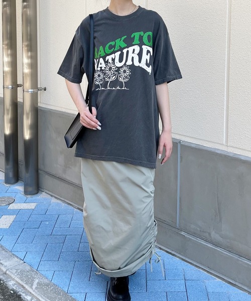 MODISH GAZE(モディシュガゼ)の「【MODISH GAZE】BACK TO NATURE ピグメント加工ビッグシルエットTシャツ(Tシャツ/カットソー・メンズ・スミクロ/ネイビー/アイボリー・FREE)」の11枚目の写真