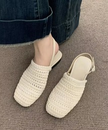 異素材 メッシュ バックストラップ フラット サンダル
