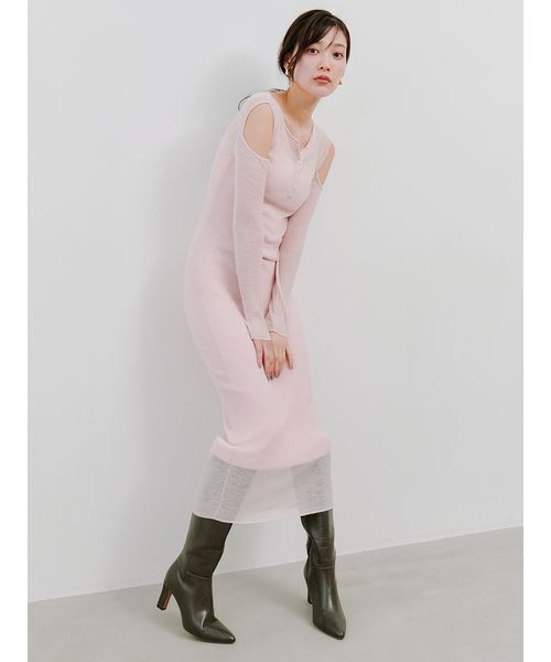 SNIDEL　ワンピース オープンショルダーシアーニットワンピース（ワンピース