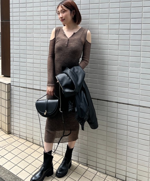 SNIDELショート丈ルーズニットとシアーオーガンジーアメスリワンピ 💗SNIDEL💗 ショート丈ルーズニットとシアーオーガンジーアメ