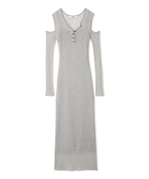 オープンショルダーシアーニットワンピース（ワンピース