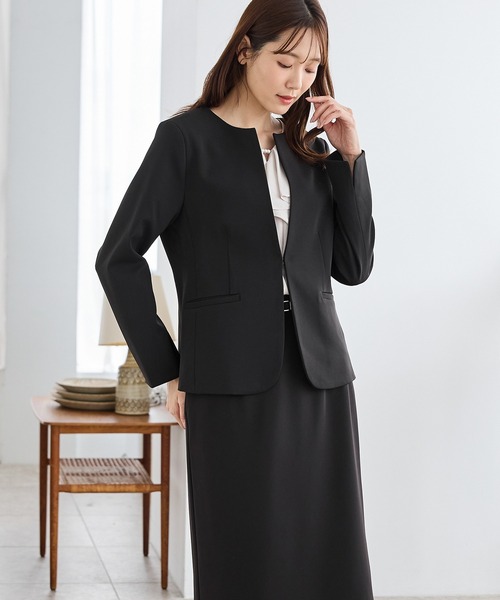 Honeys(ハニーズ)の「【ストレッチ・マシンウォッシャブル・イージーケア】ノーカラージャケット(ノーカラージャケット・レディース・ダークベージュ/ネイビー/ヘザーチャコール/ブラック・3L/L/LL/M/S)」の16枚目の写真