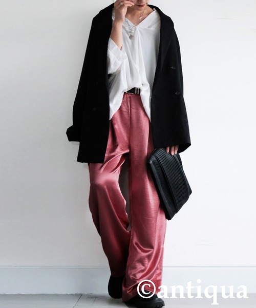 antiqua（アンティカ）の「サテンワイドイージーパンツ（その他パンツ・レディース・パープル/オレンジ/ダークグレー/ピンク/ブラック/カーキ/アイボリー/グレイッシュベージュ/グレー/ブルー・MEDIUM/LARGE）」の9枚目の写真