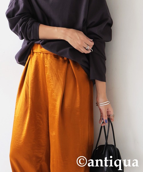antiqua（アンティカ）の「サテンワイドイージーパンツ（その他パンツ・レディース・パープル/オレンジ/ダークグレー/ピンク/ブラック/カーキ/アイボリー/グレイッシュベージュ/グレー/ブルー・MEDIUM/LARGE）」の22枚目の写真