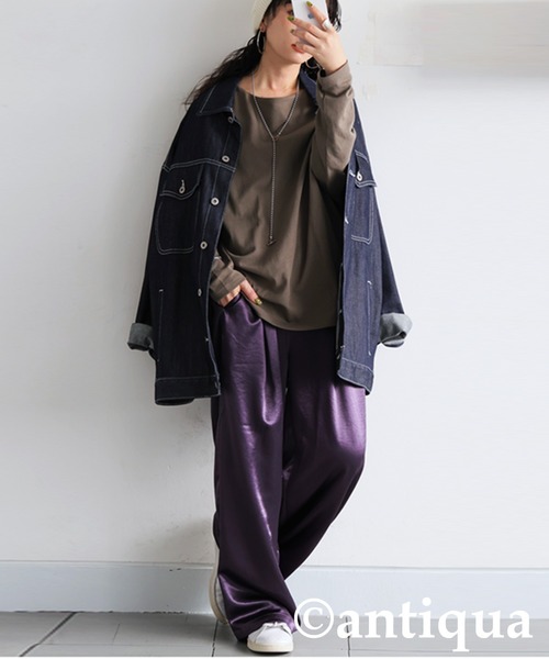 antiqua（アンティカ）の「サテンワイドイージーパンツ（その他パンツ・レディース・パープル/オレンジ/ダークグレー/ピンク/ブラック/カーキ/アイボリー/グレイッシュベージュ/グレー/ブルー・MEDIUM/LARGE）」の14枚目の写真