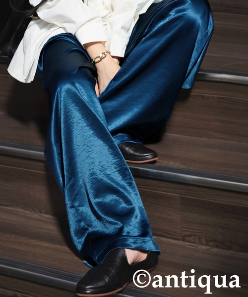 antiqua（アンティカ）の「サテンワイドイージーパンツ（その他パンツ・レディース・パープル/オレンジ/ダークグレー/ピンク/ブラック/カーキ/アイボリー/グレイッシュベージュ/グレー/ブルー・MEDIUM/LARGE）」の11枚目の写真