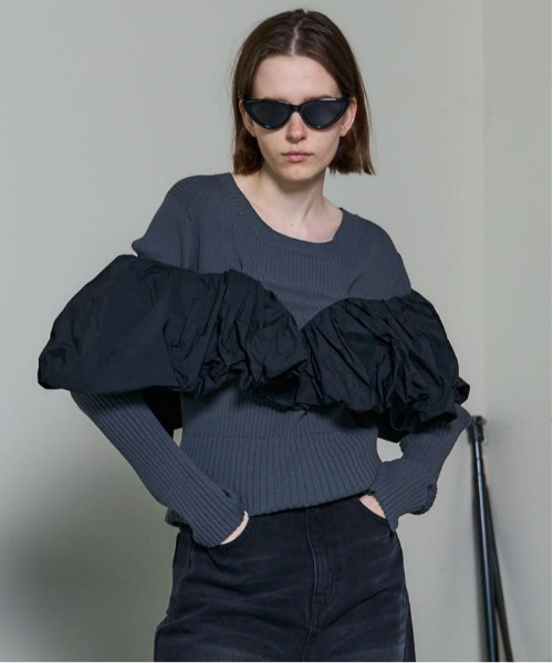 【25ss 未使用品】メゾンスペシャル ブラウス トップス 25AW PRE-ORDER】Puff Sleeve Docking Tops/パフドッキング