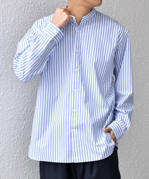 SHIPS any（シップス エニィ）の「SHIPS any: LIM BLESS ソリッド / ストライプ バンドカラー シャツ 25AW◇（シャツ/ブラウス・メンズ・カーキ/グレー/コバルトブルー/ネイビー/ロイヤルブルー/ダークグレー/ブルー・X-LARGE/LARGE/MEDIUM/SMALL）」の5枚目の写真