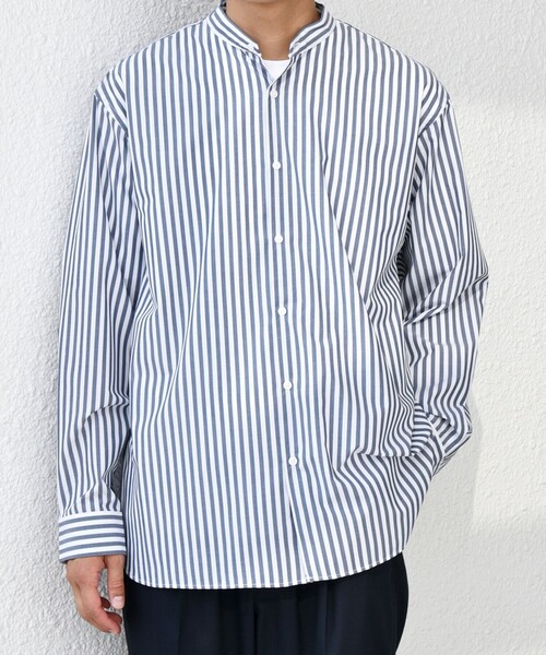 SHIPS any: LIM BLESS ソリッド / ストライプ バンドカラー シャツ