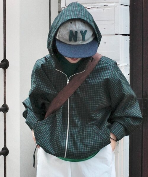 セール】【UNISEX】チェックフルジップシャツジャケット（ブルゾン
