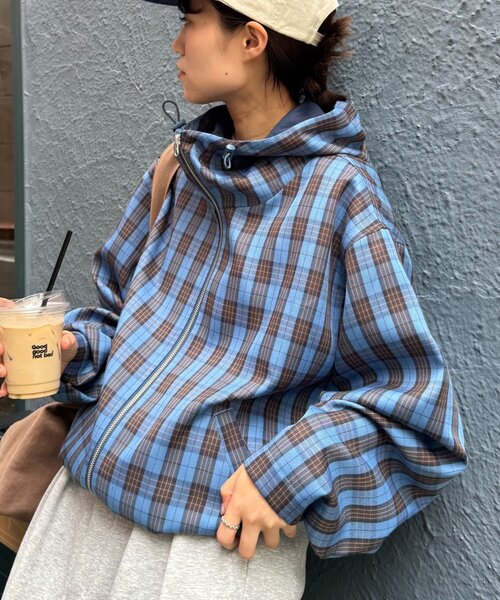 チェック柄フルジップジャケット DOOPZ（ドープス）の「Oversized zip up check shirt jacket