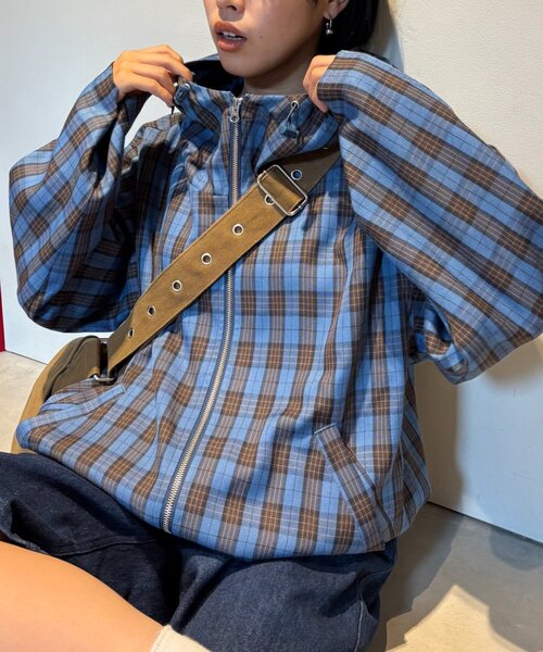 チェック柄フルジップジャケット UNISEX】チェックフルジップシャツジャケット（ブルゾン