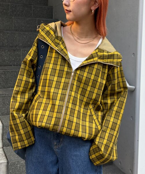 CIAOPANIC TYPY（チャオパニックティピー）の「【UNISEX】チェックフルジップシャツジャケット（ブルゾン・レディース・マスタード/イエロー/ブルー/ブラック・LARGE/MEDIUM）」の10枚目の写真