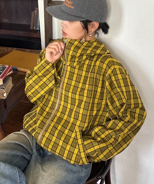 CIAOPANIC TYPY（チャオパニックティピー）の「【UNISEX】チェックフルジップシャツジャケット（ブルゾン・レディース・マスタード/イエロー/ブルー/ブラック・LARGE/MEDIUM）」の15枚目の写真