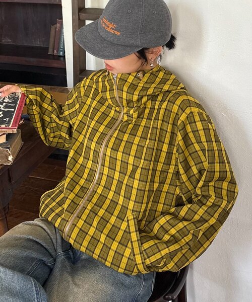 CIAOPANIC TYPY（チャオパニックティピー）の「【UNISEX】チェックフルジップシャツジャケット（ブルゾン・レディース・マスタード/イエロー/ブルー/ブラック・LARGE/MEDIUM）」の16枚目の写真
