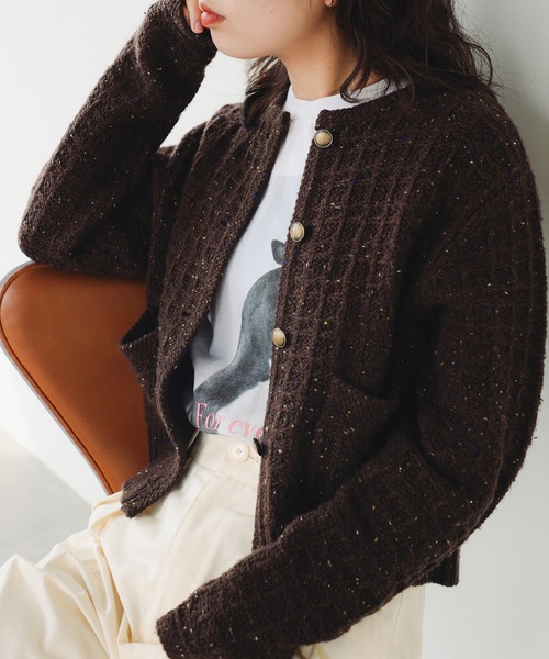B:MING by BEAMS（ビーミングバイビームス）の「カラー ネップ ニット カーディガン (手洗い可)（カーディガン/ボレロ・レディース・グレー/ブラウン/ロイヤルブルー・ONE SIZE）」の2枚目の写真