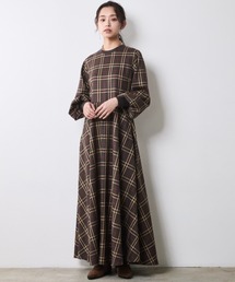 チェックパフスリーブロングワンピース<大きいサイズ有>シックスタイル