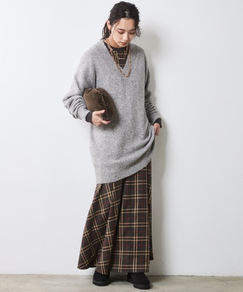 CHIC STYLE(シックスタイル)の「チェックパフスリーブロングワンピース<大きいサイズ有>シックスタイル(ワンピース・レディース・ブラウン系/グレー系・M/L/LL/3L/4L/5L)」の12枚目の写真
