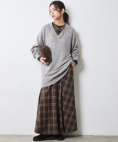 CHIC STYLE(シックスタイル)の「チェックパフスリーブロングワンピース<大きいサイズ有>シックスタイル(ワンピース・レディース・ブラウン系/グレー系・M/L/LL/3L/4L/5L)」の13枚目の写真