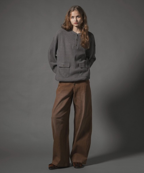 即完 civvy デニムワイドパンツ ブラウン サイズL Button-Fly Wide