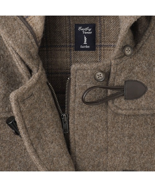 美品 イーストボーイ ダッフルコート ベージュ 裏地 チェック柄 L 美品 イーストボーイ ダッフルコート ベージュ 裏地 チェック柄 L