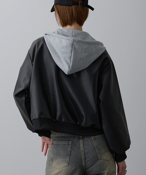 GLAD NEWS フェイクレザージャケット　フード付き GLAD NEWS グラッドニュース フェイクレザージャケット ボア ブラック