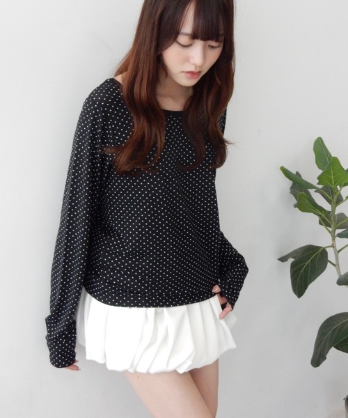 Birthday room(バースデイルーム)の「2WAYドットロンT/2way dot long t-shirt(Tシャツ/カットソー・レディース・ブラック/オフホワイト・FREE)」の3枚目の写真