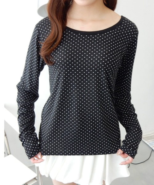 Birthday room(バースデイルーム)の「2WAYドットロンT/2way dot long t-shirt(Tシャツ/カットソー・レディース・ブラック/オフホワイト・FREE)」の4枚目の写真