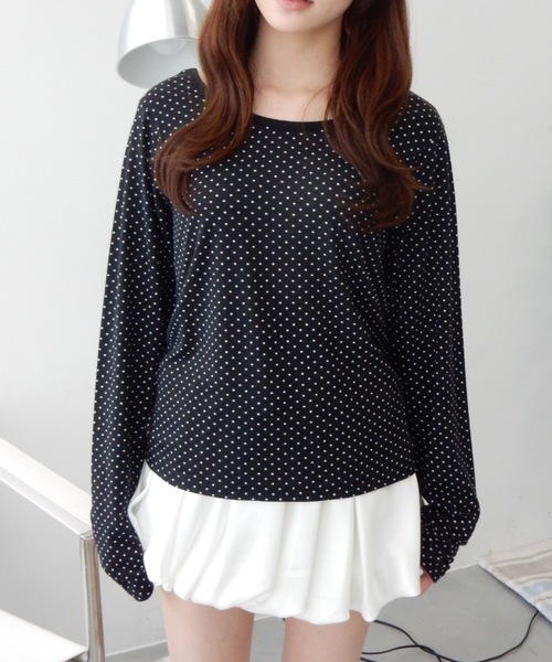 Birthday room(バースデイルーム)の「2WAYドットロンT/2way dot long t-shirt(Tシャツ/カットソー・レディース・ブラック/オフホワイト・FREE)」の5枚目の写真