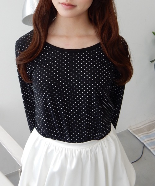 Birthday room(バースデイルーム)の「2WAYドットロンT/2way dot long t-shirt(Tシャツ/カットソー・レディース・ブラック/オフホワイト・FREE)」の8枚目の写真
