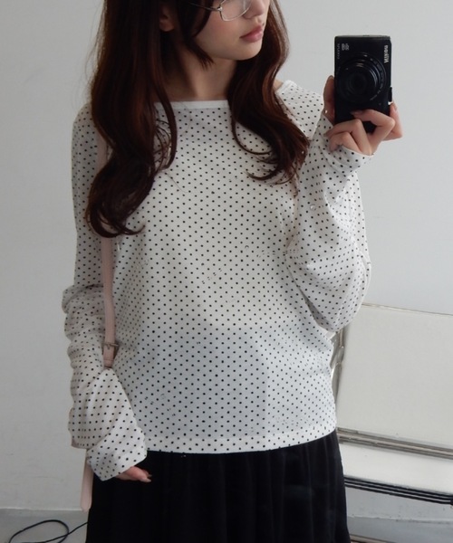 Birthday room(バースデイルーム)の「2WAYドットロンT/2way dot long t-shirt(Tシャツ/カットソー・レディース・ブラック/オフホワイト・FREE)」の9枚目の写真