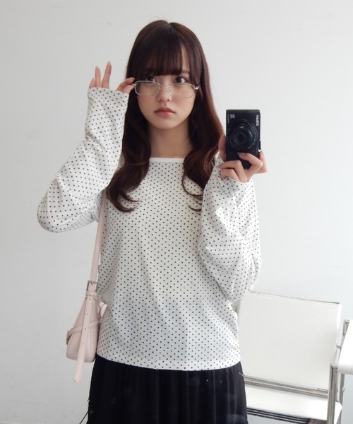 Birthday room(バースデイルーム)の「2WAYドットロンT/2way dot long t-shirt(Tシャツ/カットソー・レディース・ブラック/オフホワイト・FREE)」の10枚目の写真