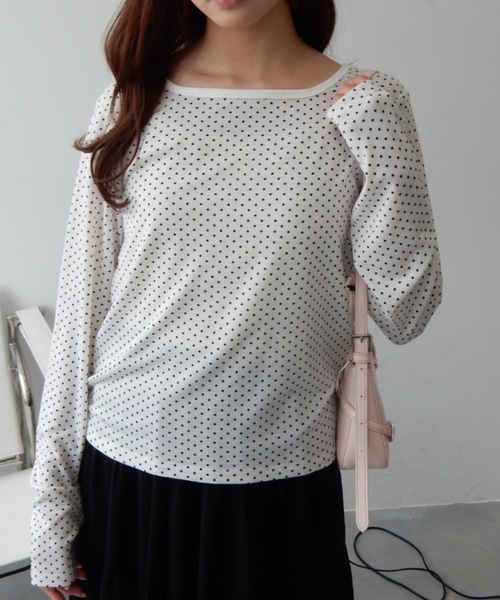 Birthday room(バースデイルーム)の「2WAYドットロンT/2way dot long t-shirt(Tシャツ/カットソー・レディース・ブラック/オフホワイト・FREE)」の13枚目の写真