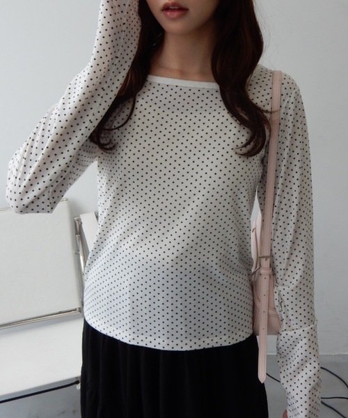 Birthday room(バースデイルーム)の「2WAYドットロンT/2way dot long t-shirt(Tシャツ/カットソー・レディース・ブラック/オフホワイト・FREE)」の15枚目の写真