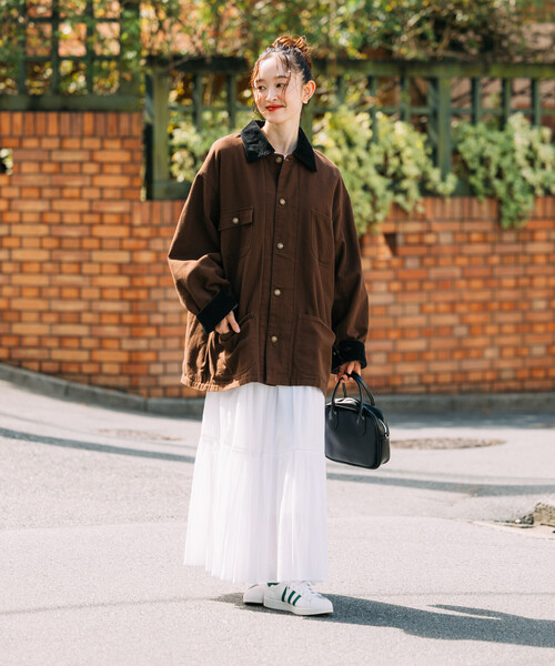 限定展開 ビッグシルエット コーデュロイ切り替え ダックカバーオール