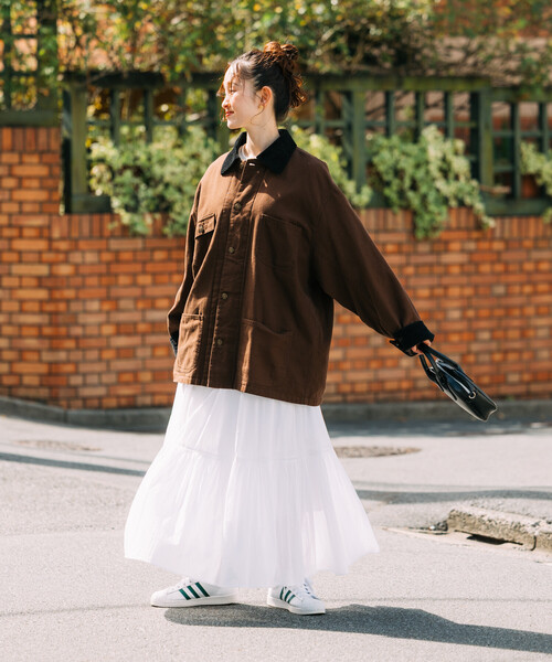 限定展開 ビッグシルエット コーデュロイ切り替え ダックカバーオール