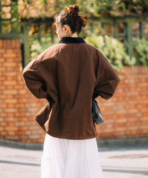 限定展開 ビッグシルエット コーデュロイ切り替え ダックカバーオール