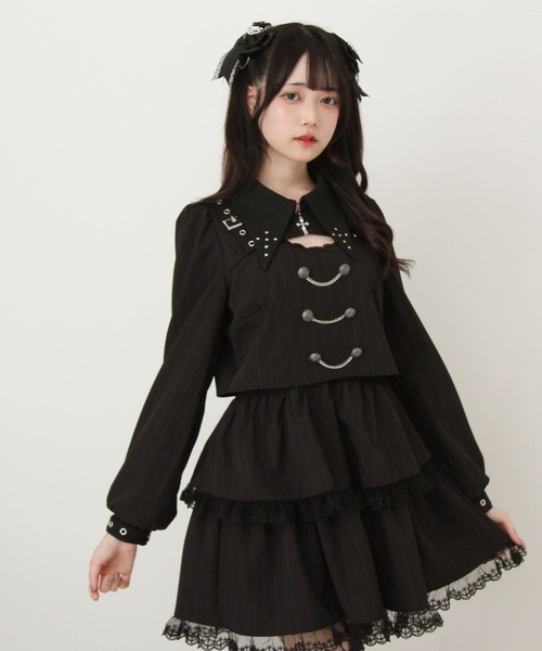 角襟十字架スタッズベルトティアードワンピース（ワンピース