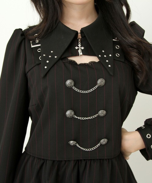 角襟十字架スタッズベルトティアードワンピース（ワンピース