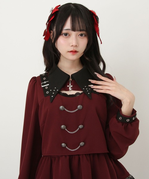 角襟十字架スタッズベルトティアードワンピース（ワンピース