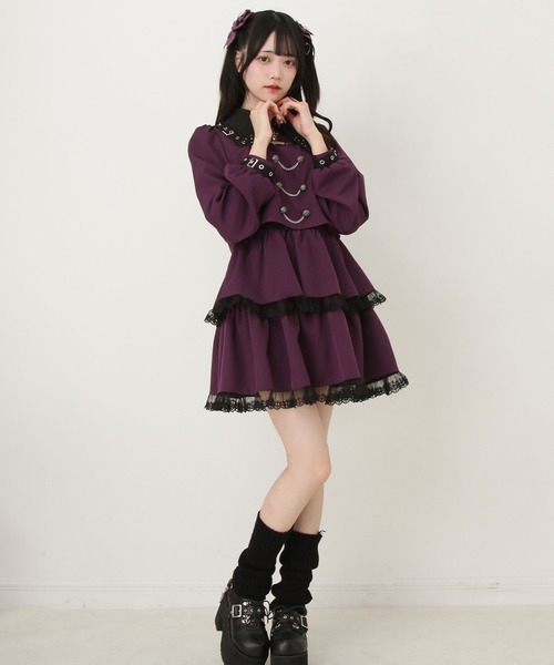 DearMyLove(ディアマイラブ)の「角襟十字架スタッズベルトティアードワンピース(ワンピース・レディース・ボルドー/パープル/チェック/ストライプ・MEDIUM/LARGE/LL/3L)」の9枚目の写真