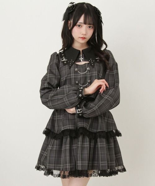 DearMyLove(ディアマイラブ)の「角襟十字架スタッズベルトティアードワンピース(ワンピース・レディース・ボルドー/パープル/チェック/ストライプ・MEDIUM/LARGE/LL/3L)」の14枚目の写真