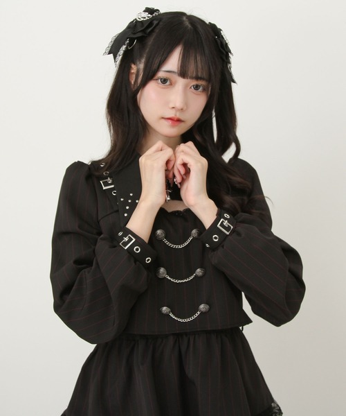 セール】角襟十字架スタッズベルトティアードワンピース（ワンピース